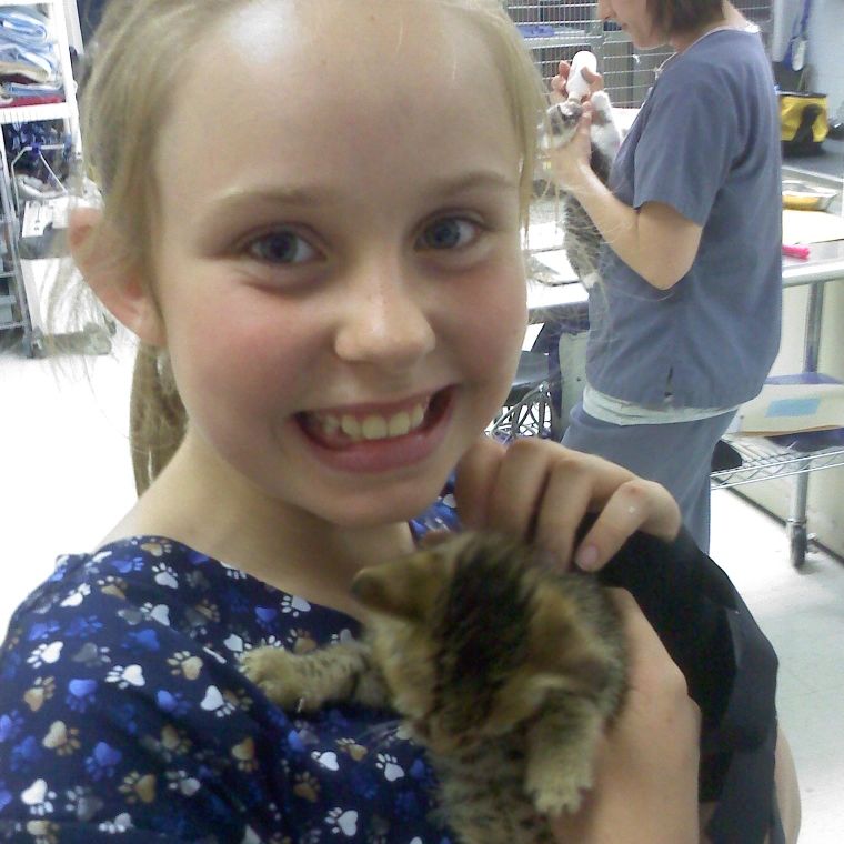 Girl holding a kitten